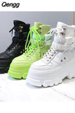 Niulatu Punk Chunky Platform Motorcycle Boots Women Autumn Winter Gothic Shoes Woman Thick Bottom Lace Up Ankle Botas Mujer DJSE