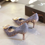 Niulatu Women's Shoes Spring 2025 Korean Metal High Heels Stiletto Pumps Beige Shallow Mouth Square Buckle Woman Dress Working Shoes DJSE