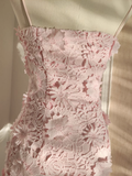 Niulatu A Line Spaghetti Straps Pink Lace Vacation Dresses Short Birthday Outfits SD330