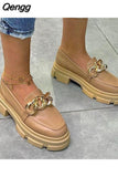 Niulatu Women Shoes 2025 Fashion Leopard Faux Suede Loafers Chunky Heel Metal Chain Slip On Summer Vulcanized Casual Mocassin Lazy Shoes DJSE