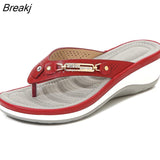 Niulatu Summer Women's Slippers Summer Metal Button Shoes Wedge Outdoor Sports Beach Sandals Women Outside Platform Flip Flops DJSE