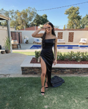 Niulatu Evening Dresses Black Satin Prom Dress Long Party Gowns HZ1007