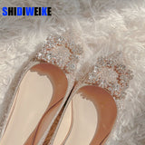 Niulatu Woman Square Buckle Crystal Pointed Toe Flats Glitter Shallow Slip On Comfy Loafers Bling Bling 33-44 Moccasins DJSE
