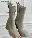 Niulatu Chunky Heel Rain boots for Women Thick Sole Ankle Boots Designer Brand Chelsea Boots Mid calf Rubber Shoes Boots Mujer DJSE