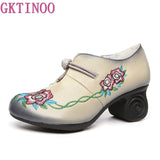 Niulatu Women Embroidery Pumps Grey Lady 6CM High Heels Shoes Handmade Women Genuine Leather Pumps Autumn Shoes DJSE