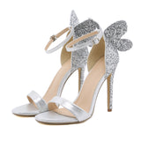 Niulatu Women's Sandals Sexy Luxury Round Toe Butterfly Patent Leather Buckle Stiletto High Heel Sandals Party Shoes DJSE