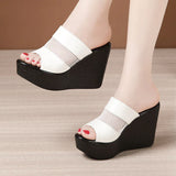 Niulatu 32-43 High Heels Slippers Women Wedding Shoes Summer 2025 Cutout Platform Wedges Slides Ladies Slippers for Office DJSE