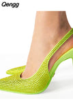 Niulatu female 2025 new summer red stiletto pointed high heels fashion rhinestone bright single shoes women sandals DJSE