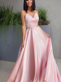 Niulatu Pink Spaghetti-Straps V-neck Long Prom HZ1007