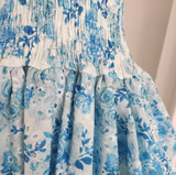 Niulatu A line Strapless Sleeveless Blue Floral Party Dress Short Birthday Outfits SD380