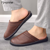 Niulatu men slippers luxury autumn winter flat shoes non-slip casual home rubber slippers male dad corcise leather shoes DJSE