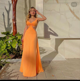 Niulatu V Neck Orange Long Prom Dress Orange Evening Dress HZ1007