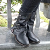 Niulatu Women Shoes Motorcycle Boots Autumn Platform Low Square Heel Round Toe Ankle Buckle Handmade Sewing Punk Cool Ladies Female DJSE