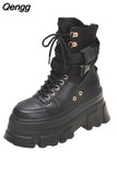 Niulatu Punk Chunky Platform Motorcycle Boots Women Autumn Winter Gothic Shoes Woman Thick Bottom Lace Up Ankle Botas Mujer DJSE