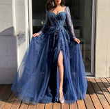 Niulatu Long Sleeves Slit Prom Dress Long Party Dress Evening Dress HZ0113