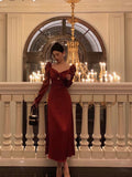 Niulatu A line Long Sleeves Red Satin Prom Dresses Birthday Outfits SD313