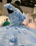 Niulatu Blue Sparkly Off The Shoulder Appliques Prom Dress Quincea?era Dress Sweet 16 Prom Dress Ball Gown HZ0113