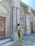 Niulatu Mermaid V Neckline Short Sleeves Lace Green Floor Length Evening Dress Prom Dresses SD1604