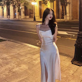 Niulatu A Line Spaghetti Straps Satin Party Dress Prom Dresses SD1382