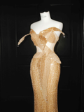 Niulatu Gold Sequin Strapless Mermaid Prom Dress Long Evening Dress HZ1007