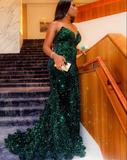 Niulatu Sequin Green Long Mermaid Evening Dresses Black Women HZ1007