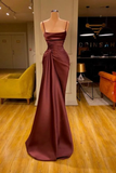 Niulatu Burgundy Spaghetti Straps Pleated Mermaid Prom Dress Long Evening HZ1007