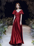 Niulatu Evening Dress V-neck Prom Gown Short Cap-sleeve Party Robe Long Satin Formal Women Custom-made Dress HZ1007