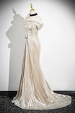 Niulatu Champagne Off The Shoulder Satin Prom Dress Mermaid Evening Gown HZ1007