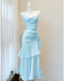 Niulatu Blue Mermaid Layered Evening Dress Spaghetti Straps Prom Dress HZ1007