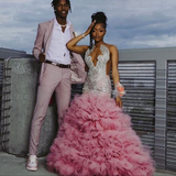 Niulatu Pink Beaded Mermaid Prom Dress Long Evening Dress HZ0113