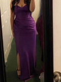 Niulatu Purple Strapless Slit Satin Prom Evening Dress HZ1007