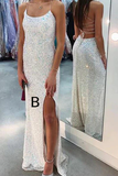 Niulatu Spaghetti Straps Mermaid White Sequin Prom Evening Dress HZ1007