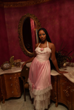 Niulatu Halter Pink Satin Lace Layered Prom Dress Evening Dress HZ1007