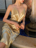 Niulatu Halter V Neck Party Dress Champagne Gold Prom Evening Dress HZ1007