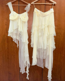 Niulatu A Line Two Piece Appliques Tiered Ivory Chiffon Party Dress Evening Dress HZ0113