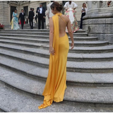 Niulatu Satin Backless Off-Shoulder Long Prom Dress Evening Dress HZ1007