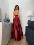 Niulatu Front A-line Spaghetti Straps Burgundy Prom HZ1007
