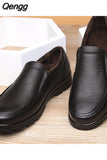 Niulatu Shoes Men Winter Shoes Brand Loafers Warm Plush Leather Loafers Mens Casual Shoes Male High Quality Black A444 DJSE