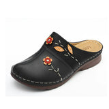 Niulatu Women Sandals Summer Women Shoes Soft Bottom Retro Baotou Shoes Woman Flowers Leaves Style Wedges Women Slippers Plus Size DJSE