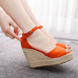 Niulatu Shoes For Women Retro Open Toe Ankle Platform Beach White Sandals Plus Size Weave High Heels Buckle-Strap Roman Shoe DJSE