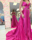 Purple Sequin Strap Pleated Prom Dress with HZ0308