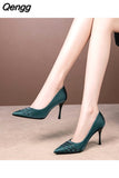Niulatu Silk Weave Women Pumps Green Pointed Toe Stiletto High Heels Temperament Single Shoes Elegant Lady Party Dress Shoes DJSE
