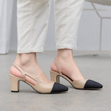 Niulatu 2025 Summer Sandals Women Slingbacks High Heels Fashion Low Thick Medium Heel Shoes Leather Elegant Pumps Ladies Luxury DJSE