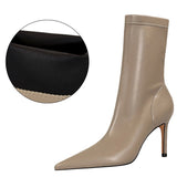 Niulatu Shoes Pu Leather Boots Women Ankle Boots Sexy High-heel Boots Autumn Winter Shoes Short Boots Plus Size 43 Women Heels DJSE