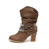 Niulatu Boots Women Autumn Winter Retro PU leather Shiny Rivets Heel Half Boots Winter Shoes Women Botines Mujer 2025 DJSE