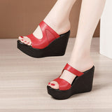 Niulatu 32-43 Platform Wedges Shoes Women Slippers Summer 2025 Cutout High Heels Slides Ladies Office Shoes Leather Slippers DJSE