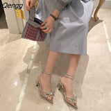 Niulatu Women Gladiator Sandals shoes Sexy White Silk high heels Sandals Summer Party Dress shoes Buckles pumps size 40 DJSE