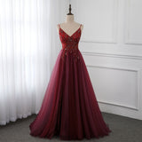 Niulatu QUALITY BURGUNDY STRAPS BEADED LONG PARTY DRESS, LONG JUNIOR PROM DRESS HZ0113
