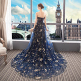 Niulatu Blue Tulle Mesh Long Off Shoulder Formal Dress, Blue New Style Party Dress Prom Dress HZ0113