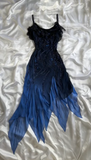 Niulatu Navy Blue Chiffon Beaded Evening Dress Formal Party Prom Dress HZ1007